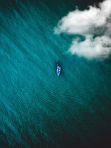 Preview wallpaper boat, sea, clouds, top view