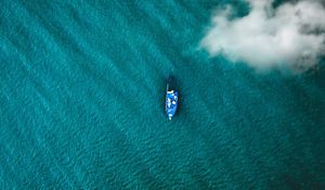 Preview wallpaper boat, sea, clouds, top view