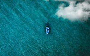 Preview wallpaper boat, sea, clouds, top view