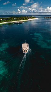 Preview wallpaper boat, sea, coast, island, landscape