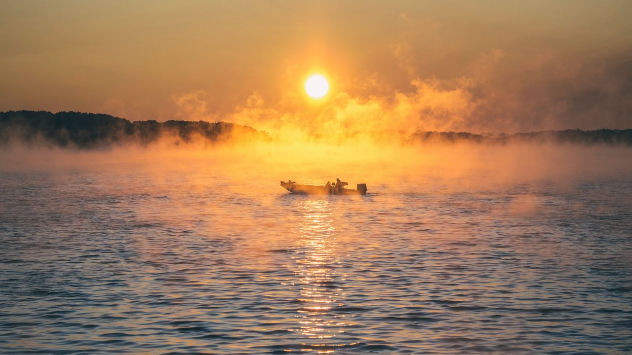Wallpaper boat, sea, fog