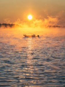 Preview wallpaper boat, sea, fog