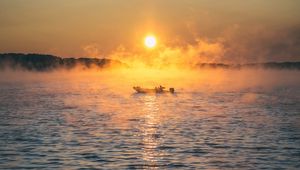 Preview wallpaper boat, sea, fog