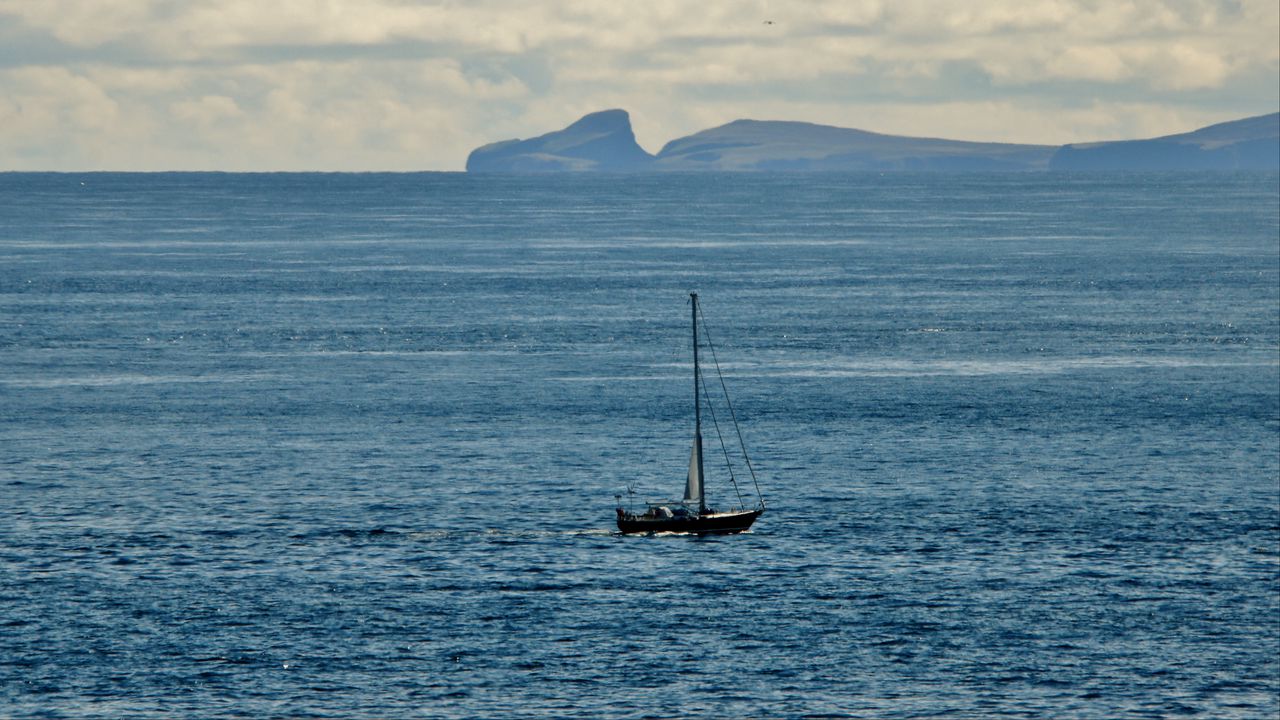 Wallpaper boat, sea, hills, minimalism
