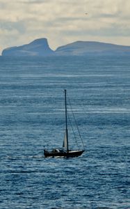 Preview wallpaper boat, sea, hills, minimalism