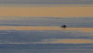 Preview wallpaper boat, sea, horizon, evening, sky