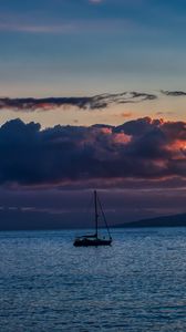 Preview wallpaper boat, sea, horizon, sunset