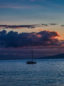Preview wallpaper boat, sea, horizon, sunset