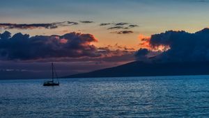Preview wallpaper boat, sea, horizon, sunset