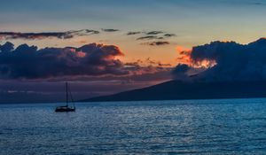 Preview wallpaper boat, sea, horizon, sunset
