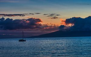 Preview wallpaper boat, sea, horizon, sunset