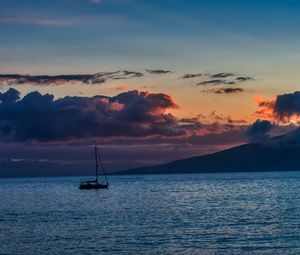Preview wallpaper boat, sea, horizon, sunset