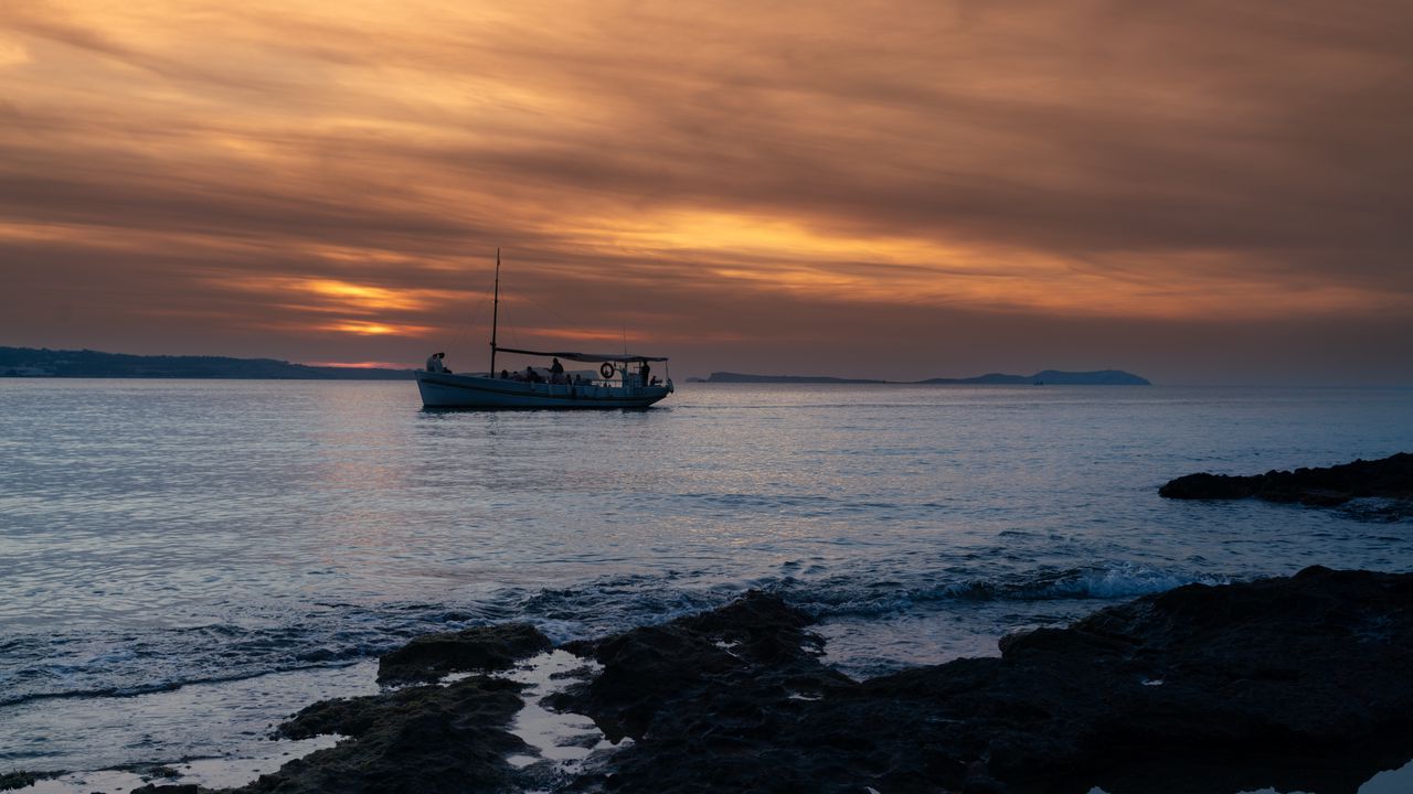 Wallpaper boat, sea, nature, evening