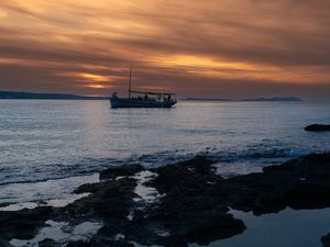 Preview wallpaper boat, sea, nature, evening