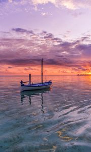 Preview wallpaper boat, sea, ocean, horizon, sunset