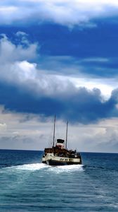 Preview wallpaper boat, sea, ocean, clouds, sky