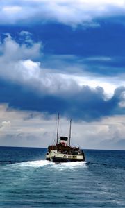 Preview wallpaper boat, sea, ocean, clouds, sky