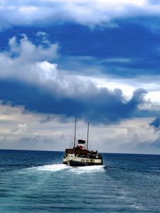 Preview wallpaper boat, sea, ocean, clouds, sky