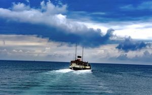 Preview wallpaper boat, sea, ocean, clouds, sky