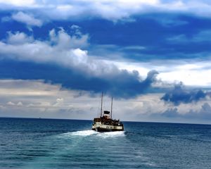 Preview wallpaper boat, sea, ocean, clouds, sky