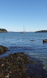 Preview wallpaper boat, sea, reefs, nature