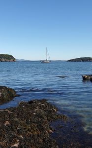 Preview wallpaper boat, sea, reefs, nature