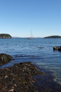 Preview wallpaper boat, sea, reefs, nature