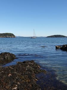 Preview wallpaper boat, sea, reefs, nature