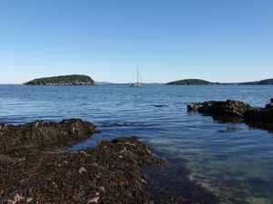 Preview wallpaper boat, sea, reefs, nature
