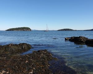 Preview wallpaper boat, sea, reefs, nature