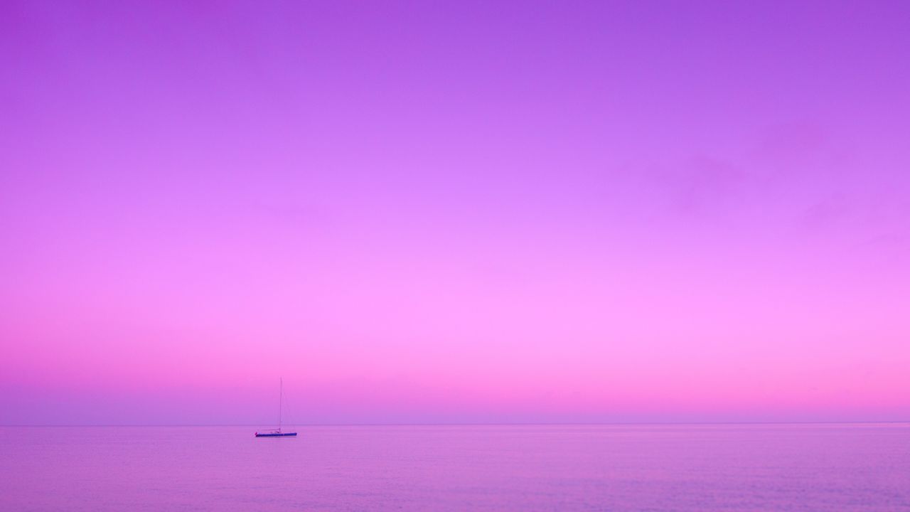 Wallpaper boat, sea, skyline, lilac