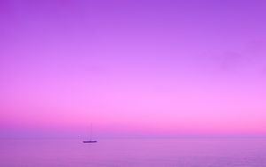 Preview wallpaper boat, sea, skyline, lilac