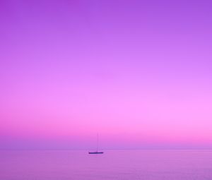 Preview wallpaper boat, sea, skyline, lilac