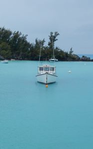 Preview wallpaper boat, sea, trees, island, nature