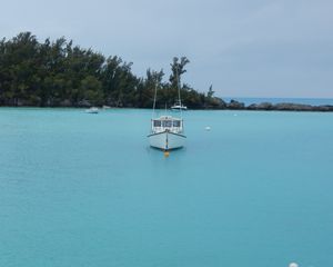 Preview wallpaper boat, sea, trees, island, nature