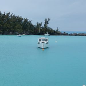 Preview wallpaper boat, sea, trees, island, nature