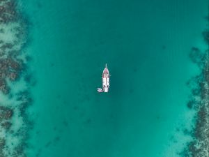 Preview wallpaper boat, sea, underwater, bottom, minimalism