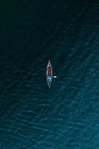 320x480 Wallpaper boat, sea, view from above, water