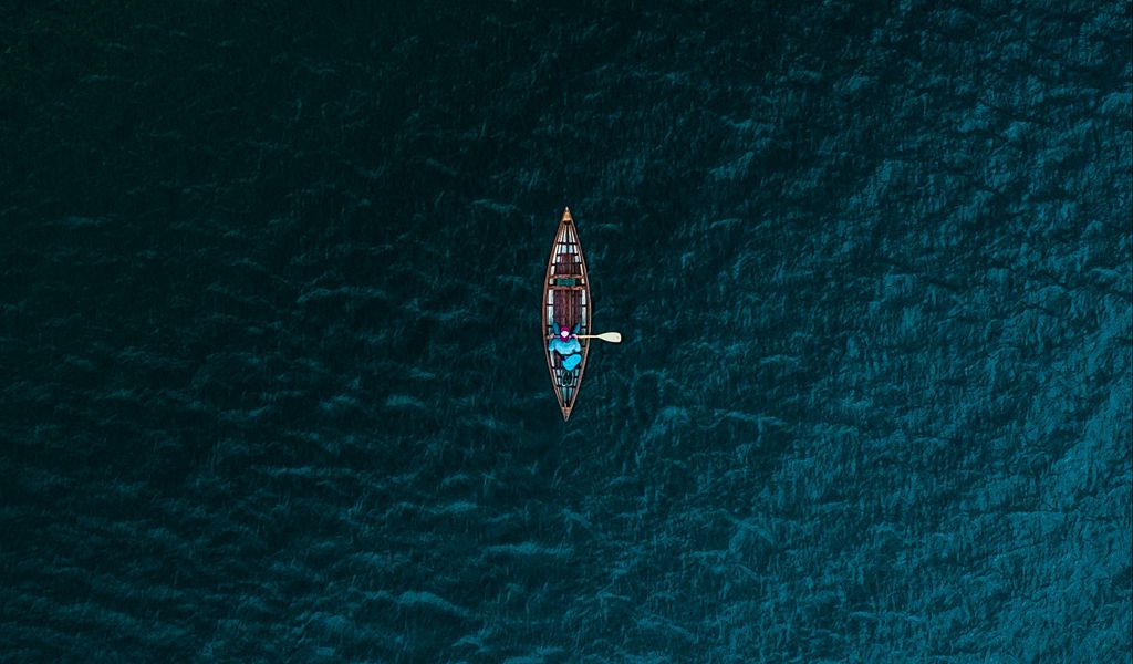 1024x600 Wallpaper boat, sea, view from above, water