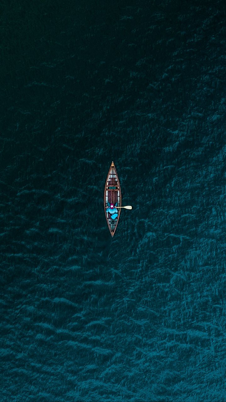 720x1280 Wallpaper boat, sea, view from above, water