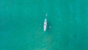 Preview wallpaper boat, sea, water, aerial view, minimalism