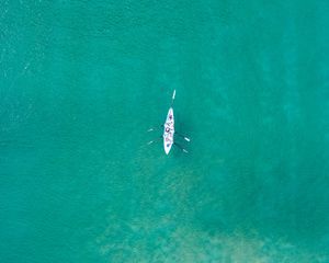 Preview wallpaper boat, sea, water, aerial view, minimalism