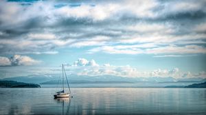 Preview wallpaper boat, sea, water, clouds