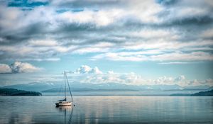 Preview wallpaper boat, sea, water, clouds