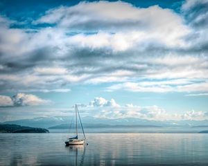 Preview wallpaper boat, sea, water, clouds