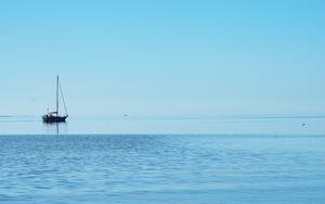 Preview wallpaper boat, sea, water, shore, minimalism, blue