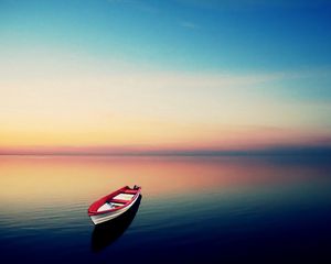 Preview wallpaper boat, sea, water surface, loneliness, night, sunset, skyline