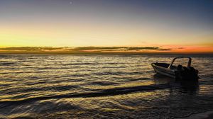 Preview wallpaper boat, sea, waves, sunset