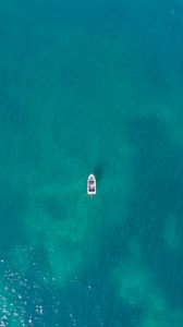 Preview wallpaper boat, sea, waves, aerial view, minimalism