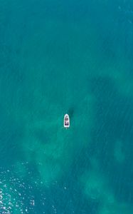 Preview wallpaper boat, sea, waves, aerial view, minimalism